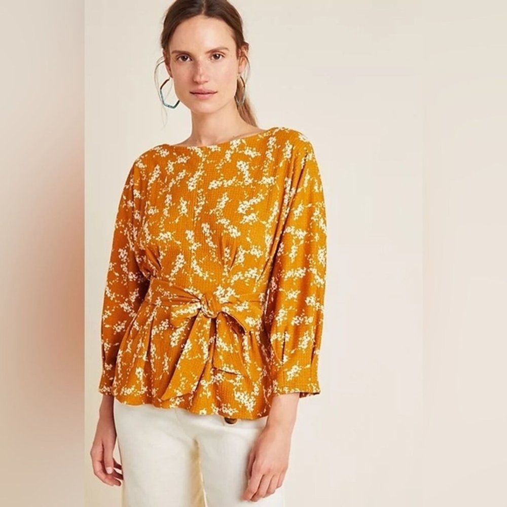Anthropologie Women's Sz. S Gold Floral Amber Dolman Blouse NWT - Picture 1 of 8